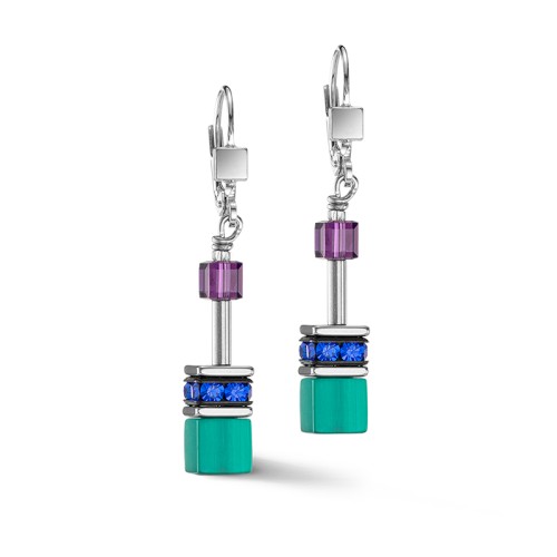 Boucles d'Oreilles Femme COEUR DE LION  GEOCUBE® ICONIC TURQUOISE MAUVE Acier Inoxydable