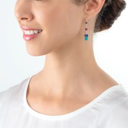 Boucles d'oreilles femme coeur de lion  geocube® iconic turquoise mauve acier inoxydable - pendantes - edora - 1