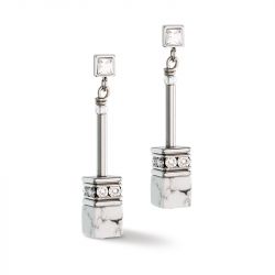 Boucles d'oreilles femme coeur de lion geocube® iconic nature chain blanc acier inoxydable - pendantes - edora - 0