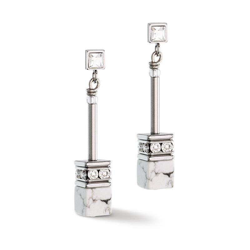 Boucles d'oreilles femme coeur de lion geocube® iconic nature chain blanc acier inoxydable - pendantes - edora