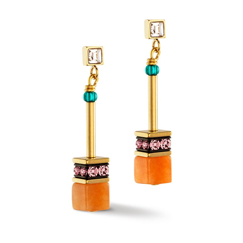 Boucles d'oreilles femme coeur de lion geocube® iconic nature chain dopamin acier doré - pendantes - edora