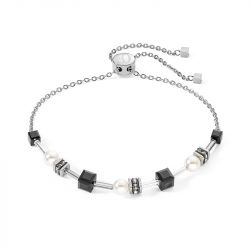 Bracelet femme coeur de lion mysterious cubes & pearls argent-noir acier inoxydable - bracelets-femme - edora - 0