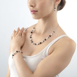 Bracelet femme coeur de lion mysterious cubes & pearls argent-noir acier inoxydable - bracelets-femme - edora - 1