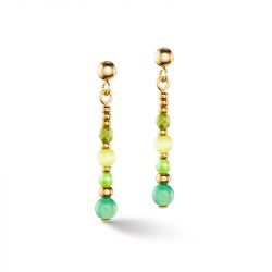 Boucles d'oreilles pendantes femme coeur de lion princess spheres vert acier doré - pendantes - edora - 0