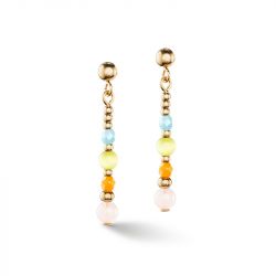 Boucles d'oreilles pendantes femme coeur de lion princess spheres multicolore pastel acier doré - pendantes - edora - 0