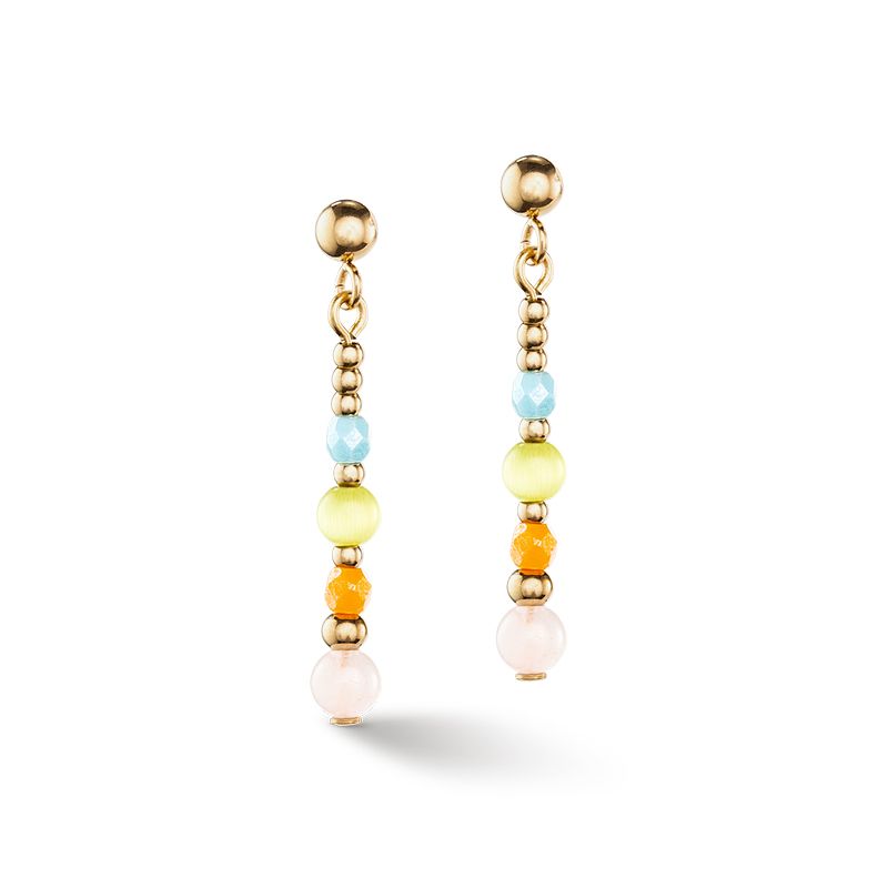 Boucles d'oreilles pendantes femme coeur de lion princess spheres multicolore pastel acier doré - pendantes - edora