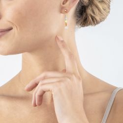 Boucles d'oreilles pendantes femme coeur de lion princess spheres multicolore pastel acier doré - pendantes - edora - 1