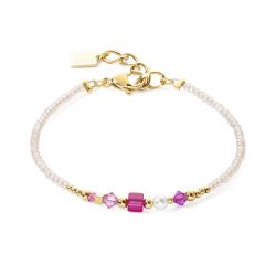 Bracelet femme coeur de lion square stripes or-magenta acier doré - bracelets-femme - edora - 0