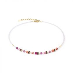 Collier femme cŒur de lion mini cubes magenta acier doré - colliers-femme - edora - 0