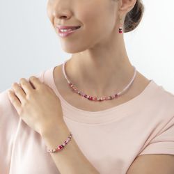 Collier femme cŒur de lion mini cubes magenta acier doré - colliers-femme - edora - 1