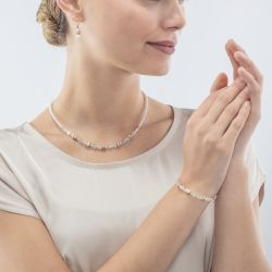 Collier femme cŒur de lion mini cubes blanc acier doré - colliers-femme - edora - 1