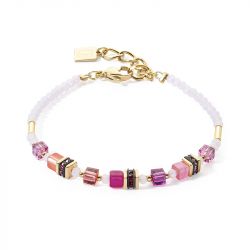Bracelet femme coeur de lion mini cubes or magenta acier doré - bracelets-femme - edora - 0