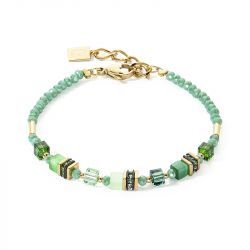 Bracelet femme coeur de lion mini cubes or vert acier doré - bracelets-femme - edora - 0