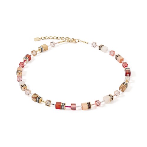 Collier Femme CŒUR DE LION GEOCUBE® ICONIC PRECIOUS ROUGE-BEIGE Acier Doré
