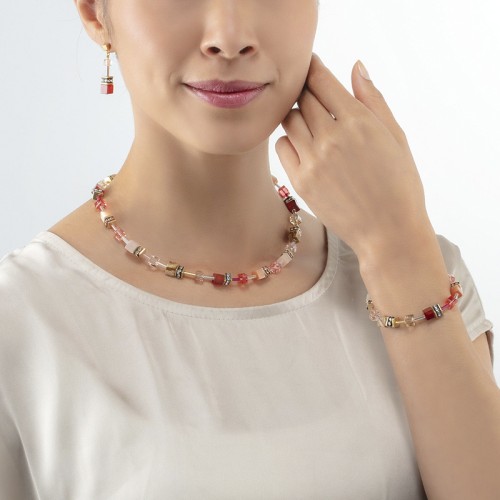 Collier Femme CŒUR DE LION GEOCUBE® ICONIC PRECIOUS ROUGE-BEIGE Acier Doré