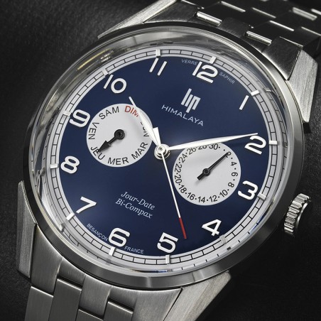 Montre homme lip himalaya jour date bi-compax acier argenté – montre vintage homme casio