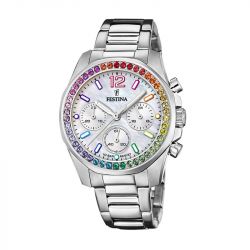 Montre chronographe femme festina boyfriend rainbow acier argenté - chronographes - edora - 0