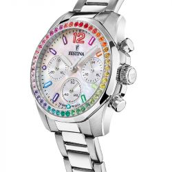 Montre chronographe femme festina boyfriend rainbow acier argenté - chronographes - edora - 2
