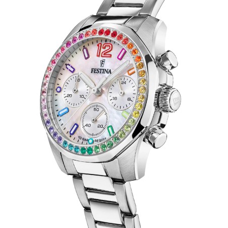 Montre chronographe femme festina boyfriend rainbow acier argenté – chronographes