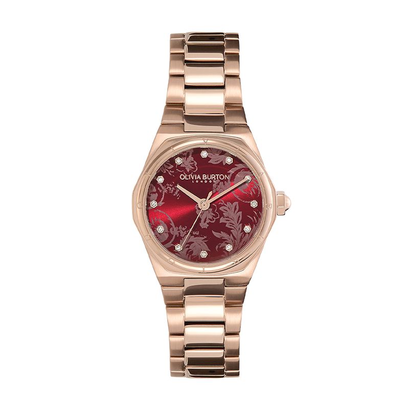 Montre femme olivia burton mini hexa canneberge acier doré rose - analogiques - edora