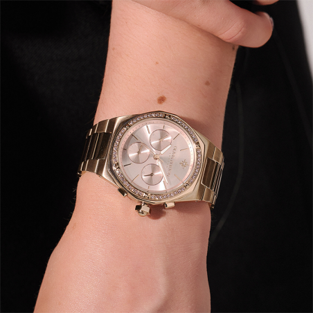 Montre chronographe femme olivia burton hexa rose acier doré rose – chronographes