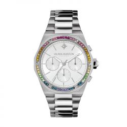 Montre chronographe femme olivia burton hexa arc-en-ciel acier argenté - chronographes - edora - 0