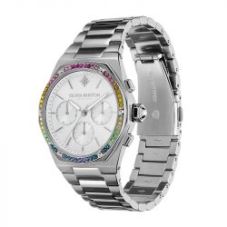 Montre chronographe femme olivia burton hexa arc-en-ciel acier argenté - chronographes - edora - 1