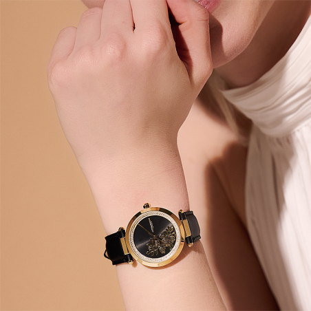 Montre femme olivia burton signature florale cuir noir – analogiques