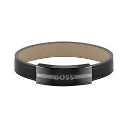 Bracelet homme boss luke cuir noir acier noir - bracelets-homme - edora - 0