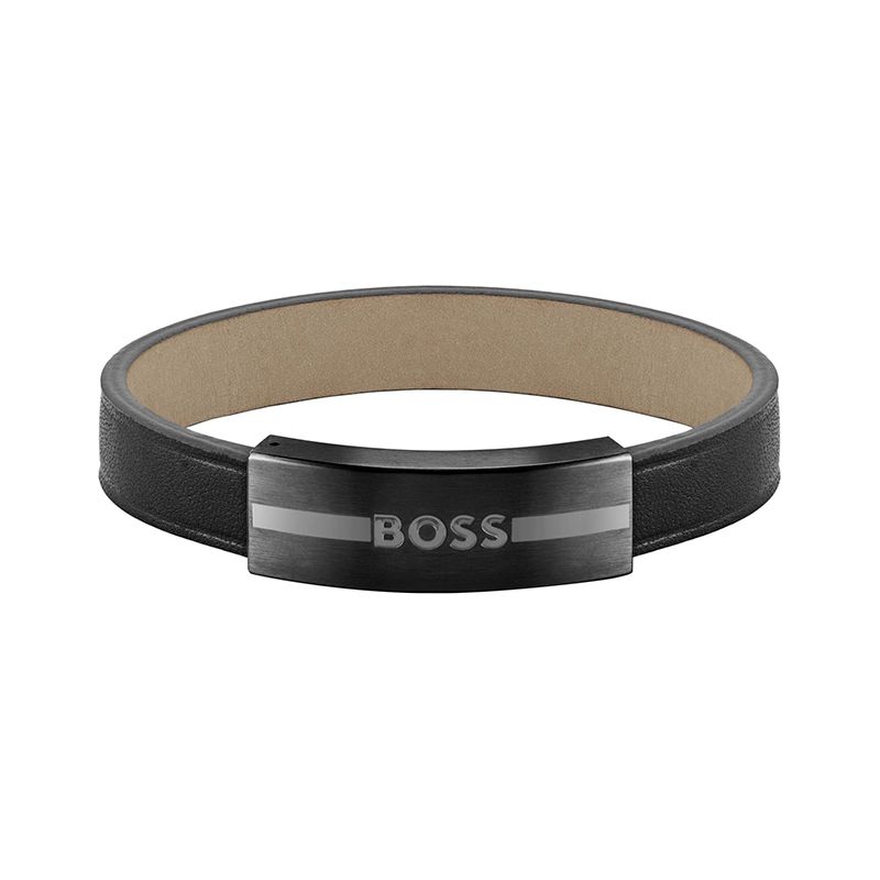 Bracelet homme boss luke cuir noir acier noir - bracelets-homme - edora