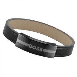 Bracelet homme boss luke cuir noir acier noir - bracelets-homme - edora - 1