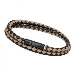Bracelet homme boss ares cuir bicolore brun et noir - bracelets-homme - edora - 1