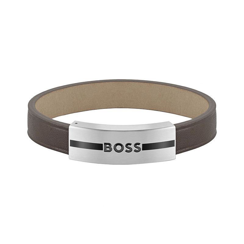 Bracelet homme boss luke cuir brun acier argenté - bracelets-homme - edora