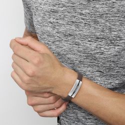 Bracelet homme boss luke cuir brun acier argenté - bracelets-homme - edora - 1