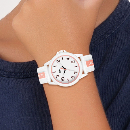 Montre enfant lacoste rider silicone blanc et rose – junior