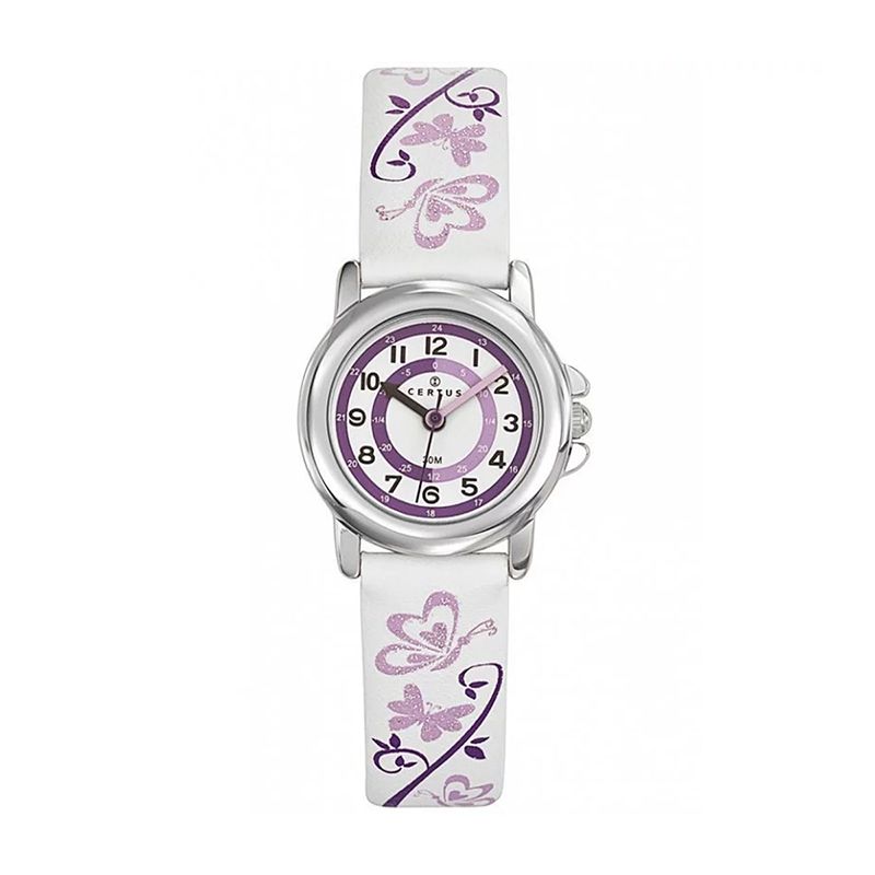 Montre enfant certus junior cuir blanc et violet - pedagogiques - edora
