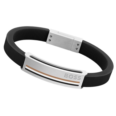 Bracelet Homme BOSS SARKIS Silicone Noir et Acier Argenté