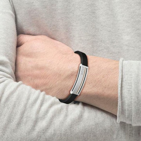 Bracelet homme boss sarkis silicone noir et acier argenté – bracelets homme