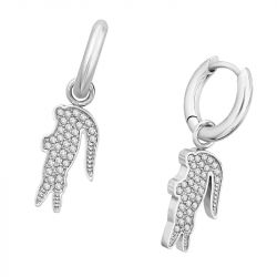 Boucles d'oreilles femme lacoste acier argenté et cristaux - pendantes - edora - 1