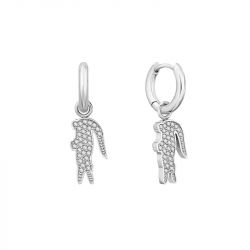 Boucles d'oreilles femme lacoste acier argenté et cristaux - pendantes - edora - 0
