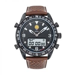 Montre chronographe digitale homme patrouille de france athos 1 cuir brun - chronographes - edora - 0