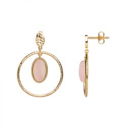 Boucles d'oreilles femme saunier gemme plaqué or quartz rose - boucles-d-oreilles-femme - edora - 0