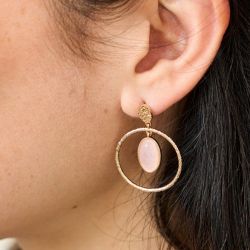 Boucles d'oreilles femme saunier gemme plaqué or quartz rose - boucles-d-oreilles-femme - edora - 1