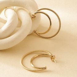 Boucles d'oreilles créoles femme saunier cordeliÈre plaqué or - creoles - edora - 2
