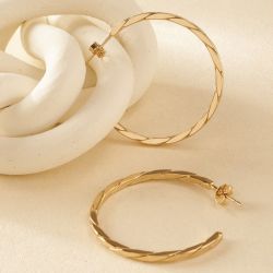 Boucles d'oreilles créoles femme saunier hauban plaqué or - creoles - edora - 3