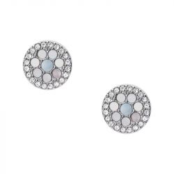 Boucles d'oreilles puces femme fossil mosaic acier argenté - puces - edora - 2