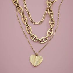 Collier chaîne femme fossil heritage d-link ancre acier doré - chaines - edora - 4