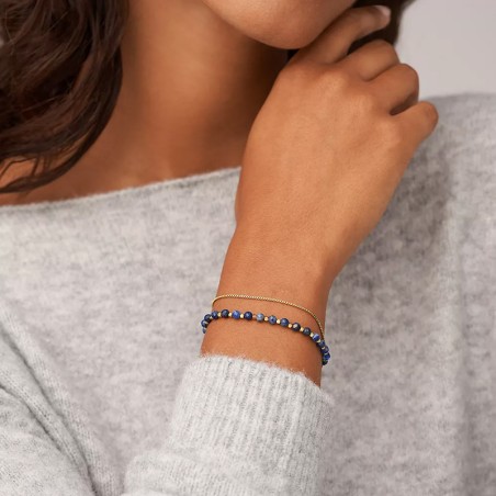 Bracelet Perles Femme FOSSIL ALL STACKED UP Acier Doré Lapis-Lazuli
