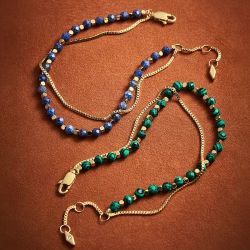 Bracelet perles femme fossil all stacked up acier doré lapis-lazuli - plus-de-bracelets-femmes - edora - 3