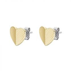 Boucles d'oreilles puces femme fossil harlow linear texture acier bicolore - puces - edora - 2